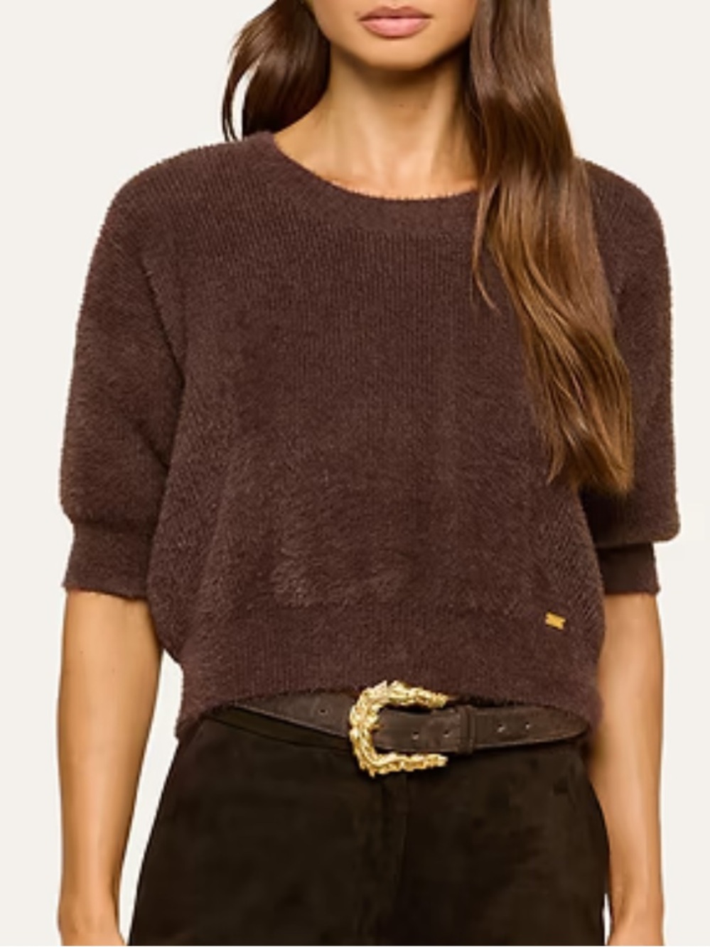 L’AGENCE Guinevere SS Crop Crew in Dark Java